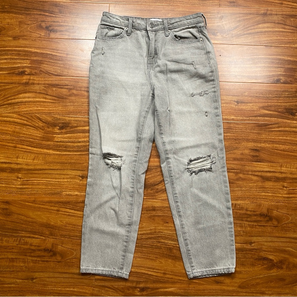 Nordstrom BP Gray Distressed High Rise Crop 100% Cotton Jeans Size 28 Casual
